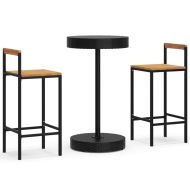 Градински бар комплект 3 части черен полиратан и акация масив