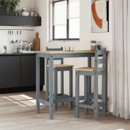 Бар столове, 2 бр, сиви, борово дърво масив