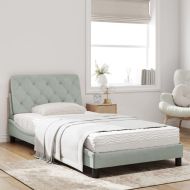 Легло с матрак, светлосиво, 100x200 см, кадифе