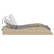 Шезлонг с възглавници, бежов, 114x205x73 см, полиратан