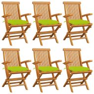 Градински столове с яркозелени възглавници 6 бр тик масив