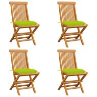Градински столове с яркозелени възглавници 4 бр тик масив