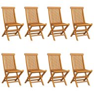 Градински столове с черни възглавници 8 бр тик масив