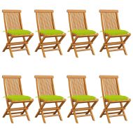 Градински столове със светлозелени възглавници 8 бр тик масив