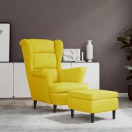 Фотьойл Wingback с табуретка, Горчица жълто, кадифе