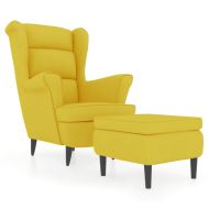 Фотьойл Wingback с табуретка, Горчица жълто, кадифе