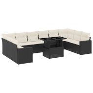 Градински комплект диван с възглавници 11 части черен полиратан