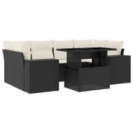 Градински комплект диван с възглавници 7 части черен полиратан