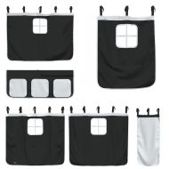 Двуетажно легло със завеси, бяло и черно, 80x200 см, бор масив