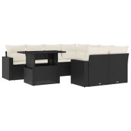 Градински комплект диван с възглавници 9 части черен полиратан