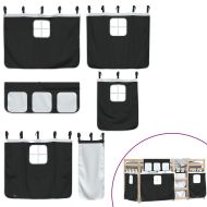 Двуетажно легло със завеси, бяло и черно, 75x190 см, бор масив