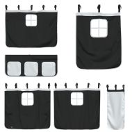 Двуетажно легло със завеси, бяло и черно, 75x190 см, бор масив