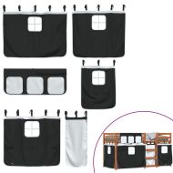 Двуетажно легло със завеси, бяло и черно, 75x190 см, бор масив