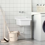 Мивка за умивалник, за стенен монтаж, бяла, 40x40x24 см, смола