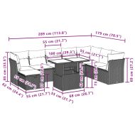 Градински комплект диван с възглавници 9 части черен полиратан