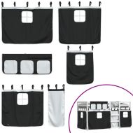 Двуетажно легло със завеси, бяло и черно, 75x190 см, бор масив