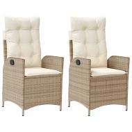 Накланящи градински столове с възглавници 2 бр полиратан бежови