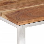 Кафе маса, сребриста, неръждаема стомана и акациево дърво масив