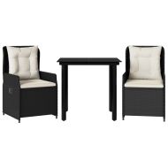 Градински комплект от 3 части с възглавници черни полиратан