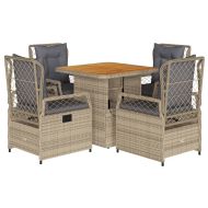 Градински комплект с възглавници, 5 части, бежов полиратан