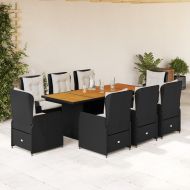 Градински трапезен комплект възглавници 9 части черен полиратан