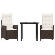 Градински комплект от 3 части с възглавници, кафяв, полиратан