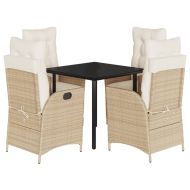 Градински комплект с възглавници, 5 части, бежов полиратан