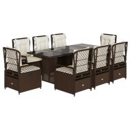 Градински трапезен комплект възглавници 9 части кафяв полиратан