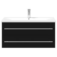 Шкаф за мивка за баня с вградена мивка, черен