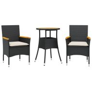 Външен комплект с възглавници 3 части черен полиратан акация