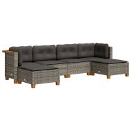 Градински диван с възглавници, 6 части, полиратан, сив