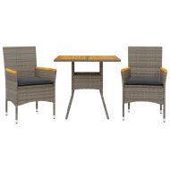 Външен комплект с възглавници 3 части сив полиратан акация