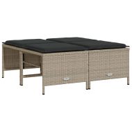 Градински табуретки с възглавници, 4 бр, светлосиви, полиратан