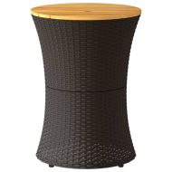 Градинска маса с форма на барабан черна полиратан и дърво масив