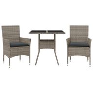 Градински комплект с възглавници 3 части сив полиратан и стъкло