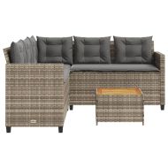 Градински диван с маса и възглавници, ъглов, сив полиратан