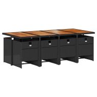 Градински трапезен комплект възглавници 9 части черен полиратан