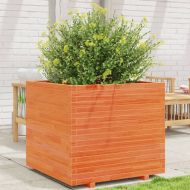 Градинска кашпа, восъчнокафява, 80x80x72 см, борово дърво масив