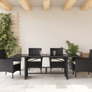 Градинска маса със стъклен плот черен 190x80x75 см полиратан