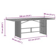 Градинска маса със стъклен плот черен 190x80x75 см полиратан