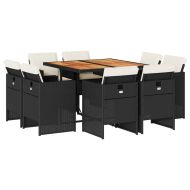 Градински трапезен комплект възглавници 9 части черен полиратан