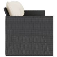 Градински диван с възглавници, 3-местен, черен, полиратан