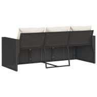 Градински диван с възглавници, 3-местен, черен, полиратан