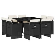 Градински трапезен комплект възглавници 9 части черен полиратан