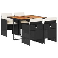 Градински трапезен комплект възглавници 5 части черен полиратан