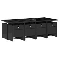 Градински трапезен комплект възглавници 9 части черен полиратан