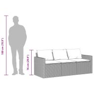 Градински диван с възглавници, 3-местен, черен, полиратан