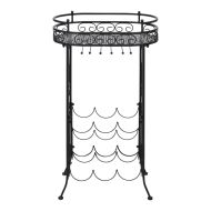 Метална стойка за вино с табла и поставки за чаши - 9 бутилки