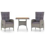 Градински трапезен комплект, 3 части, полиратан и акация, сив