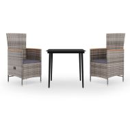 Градински трапезен комплект от 3 части с възглавници сив